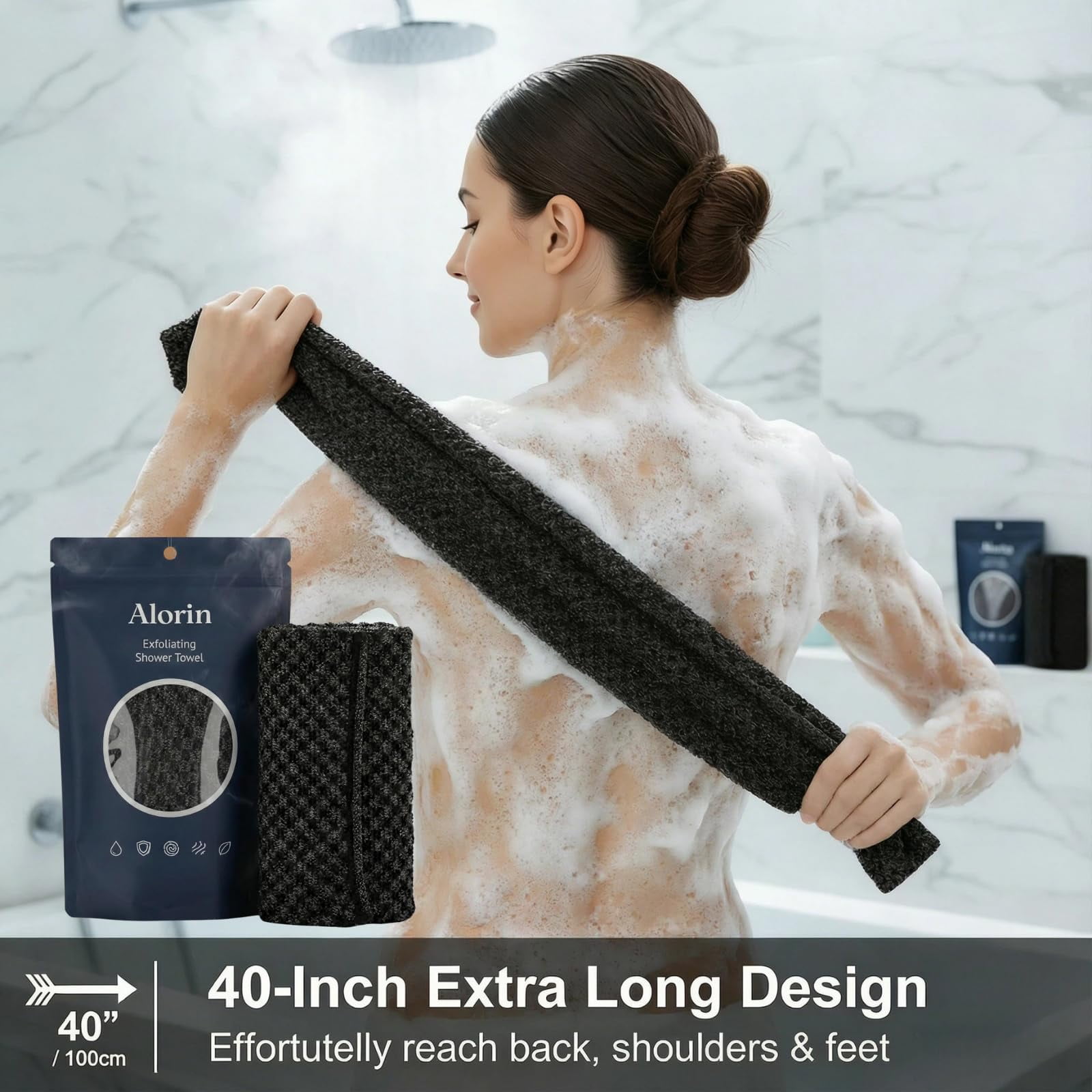 Alorin's Exfoliating Shower Towel, Exfoliating Skin Bath Towel, Premium Scrub Wash Cloth for Body Face, Exfoliating Washcloth for Men and Woman (3 colors-3PC)