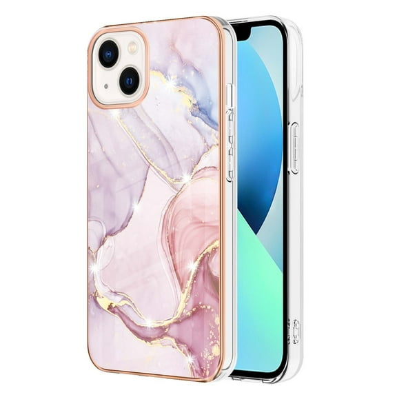 SaniMore for iPhone 14 Plus 6.7" 2022 Case with Wireless Charging Shockproof TPU Backplane Glitter Marble Pattern Fashion Design Anti-drop Anti-fingerprint Skin-feel Cover For iPhone 14 Plus, Rosegold