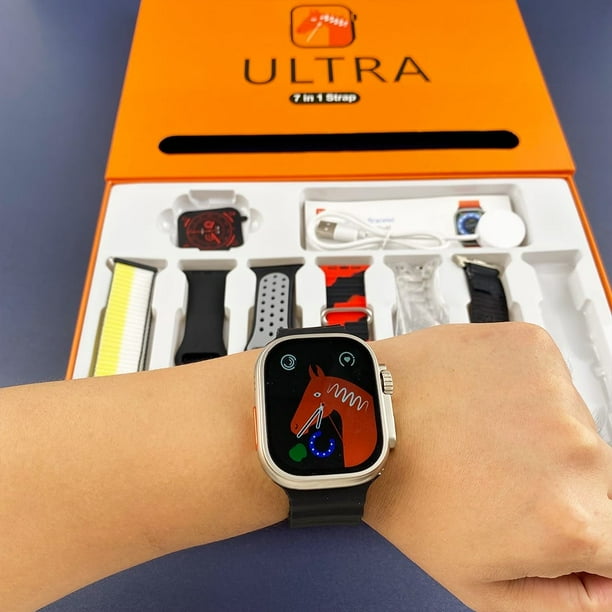 KIT SMARTWATCH RELOJ INTELIGENTE S100 ULTRA CON 7 CORREAS DE REGALO-MONITOREO FITNESS