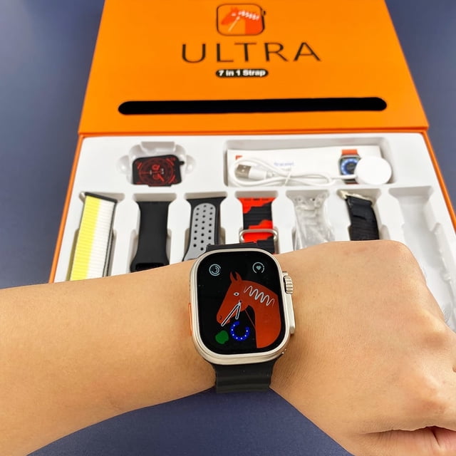 KIT SMARTWATCH RELOJ INTELIGENTE S100 ULTRA CON 7 CORREAS DE REGALO-MONITOREO FITNESS