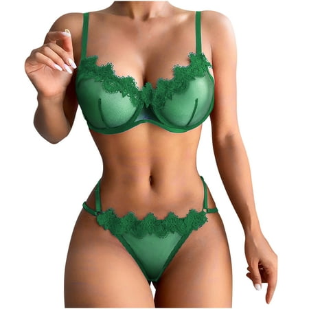 

Miluxas Clearance Women Lingerie Corset Lace Free Wire Racy Muslin Sleepwear Underwear Tops+Briefs Green 14(XXXL)