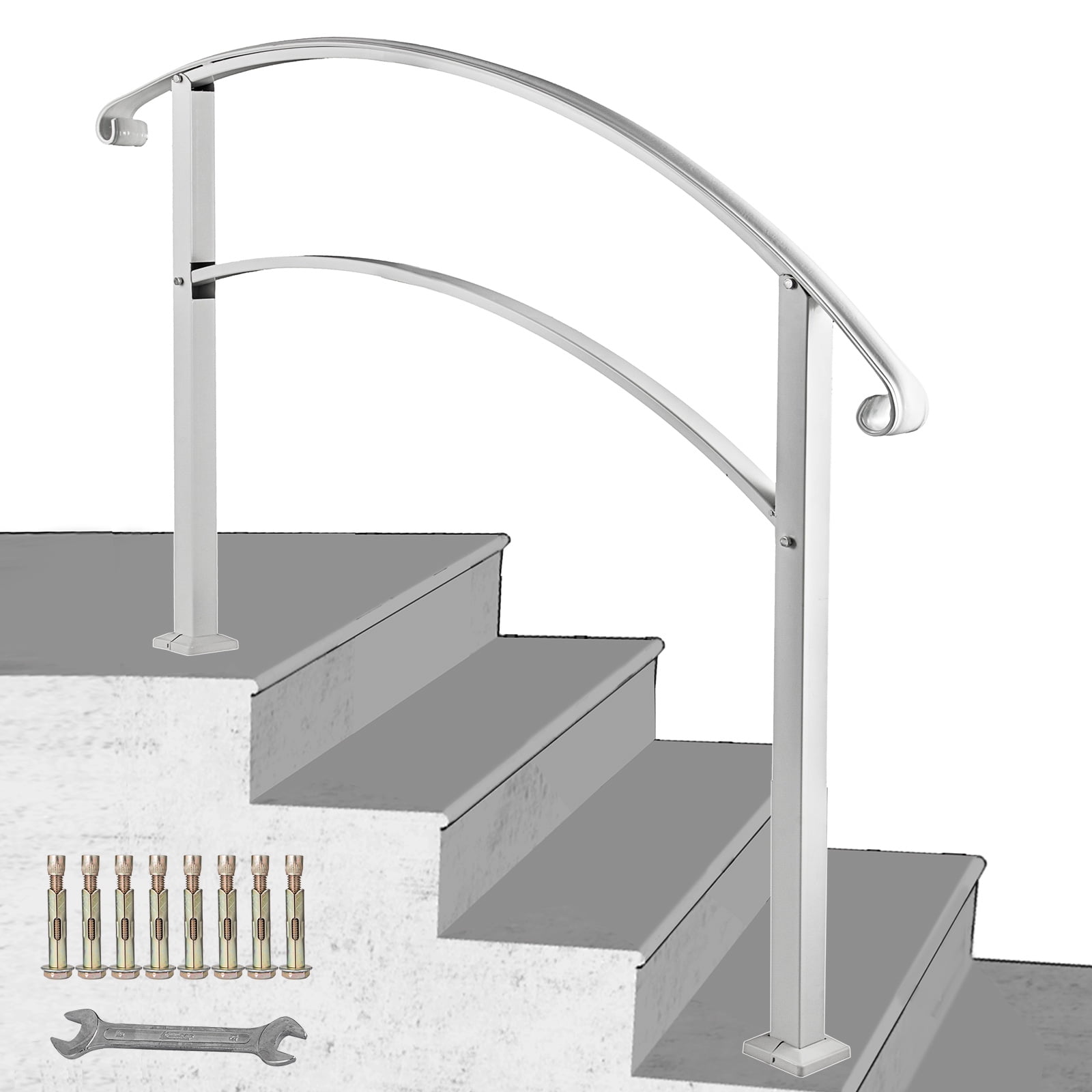 Vevor 4 Step Handrail Fits 1 Or 4 Steps Matte White Stair Rail Wrought