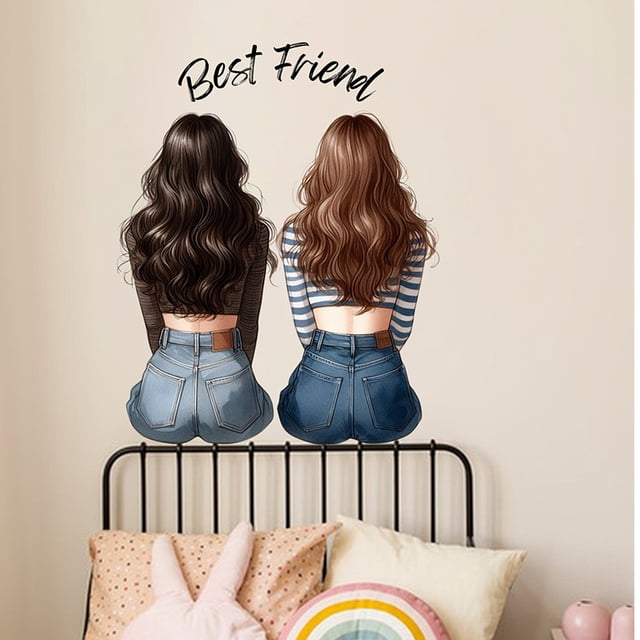 Adhesivos de pared de PVC Best Friend Cute Girls, vista trasera, 40 x 40 cm