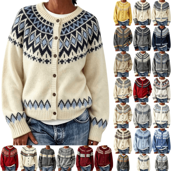 Zormilly Fair Isle Sweater Women Long Sleeve Button Down Soft Cardigan Sweaters Fashion Knit Fall Outfits, S-3XL