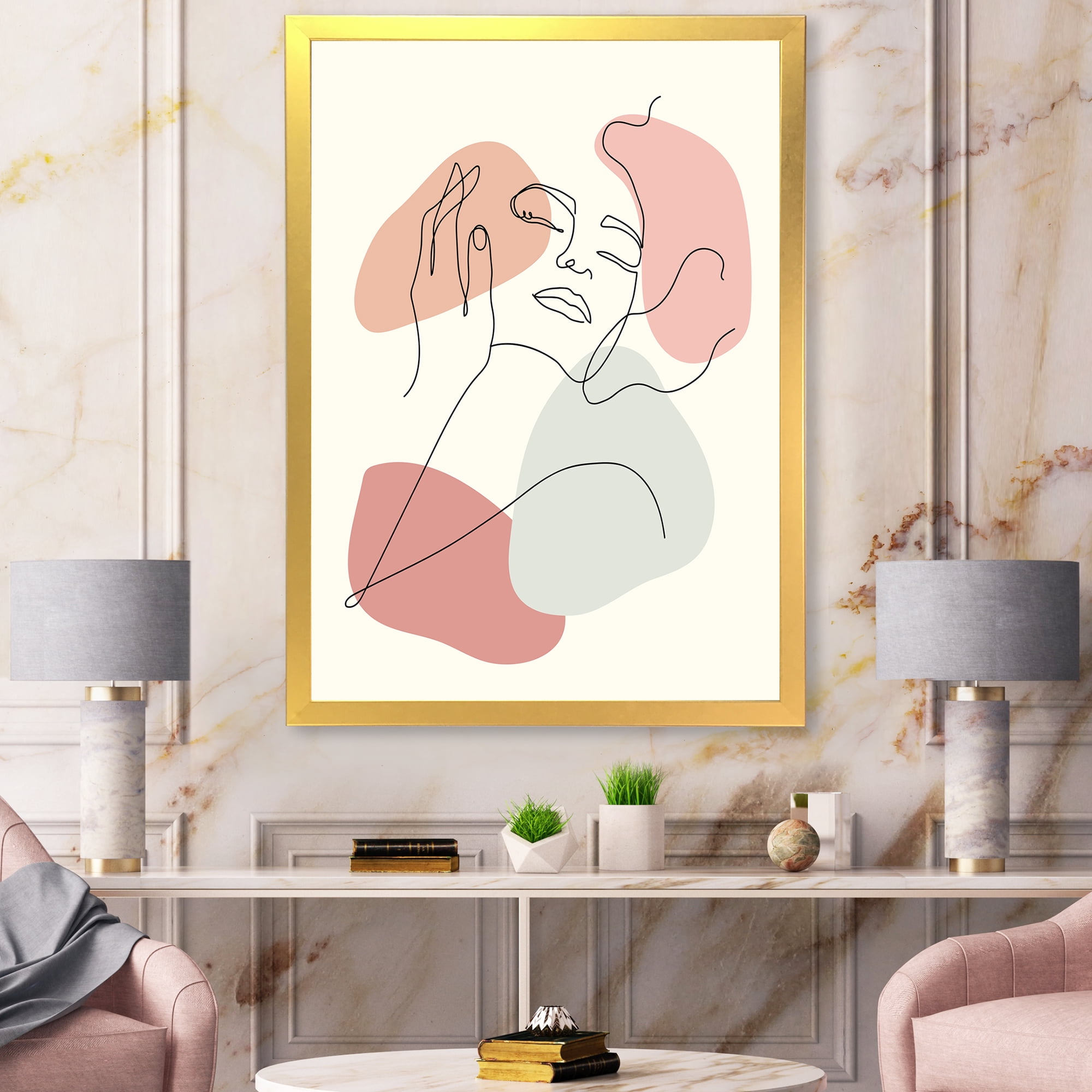 Designart 'Continuous One Line Portrait of Woman' Modern Framed Art Print