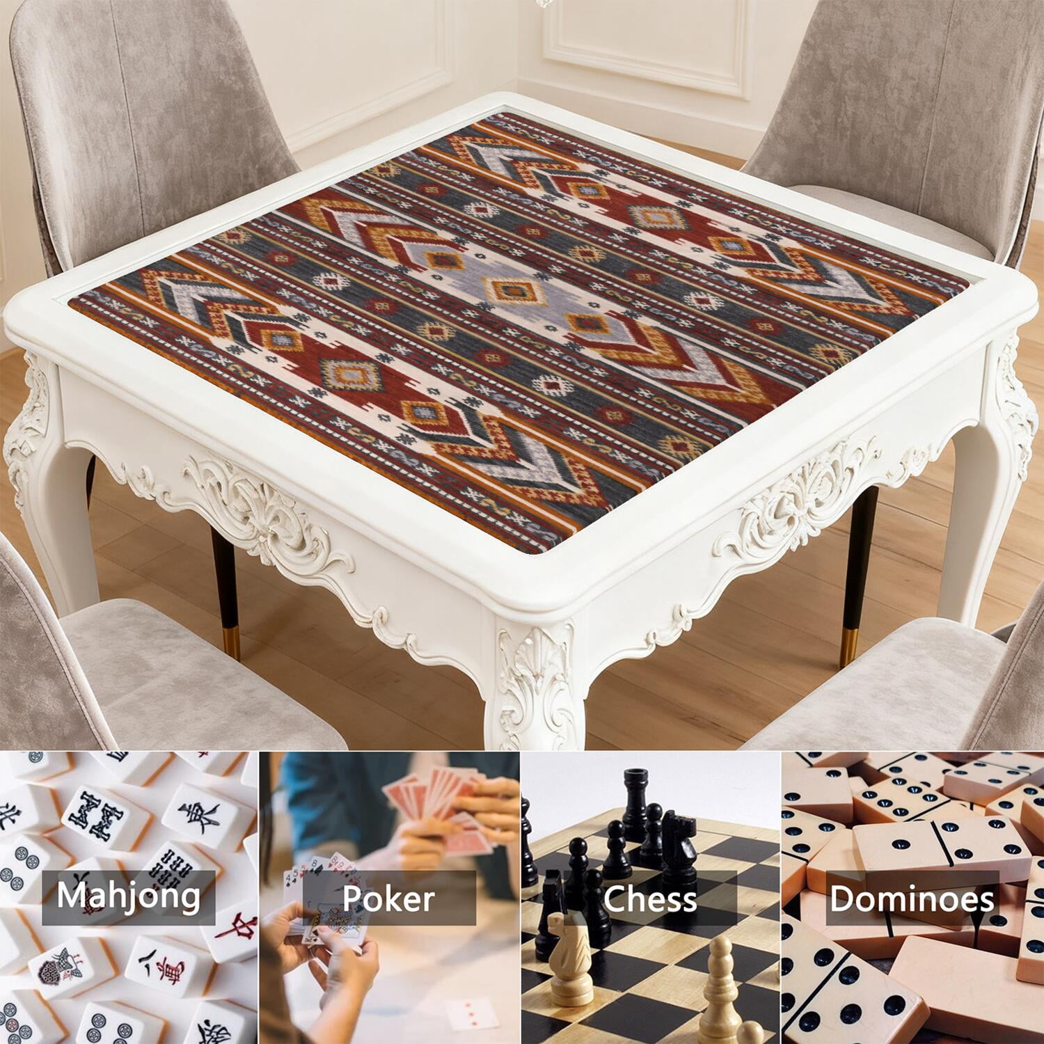 Boho Style Multi-Purpose Rubber Game Mat 31.5 Inch Square Extra Large Mahjong Pad Features Anti-Slip Backing and Noise Reducing Properties for Tiles and Boards