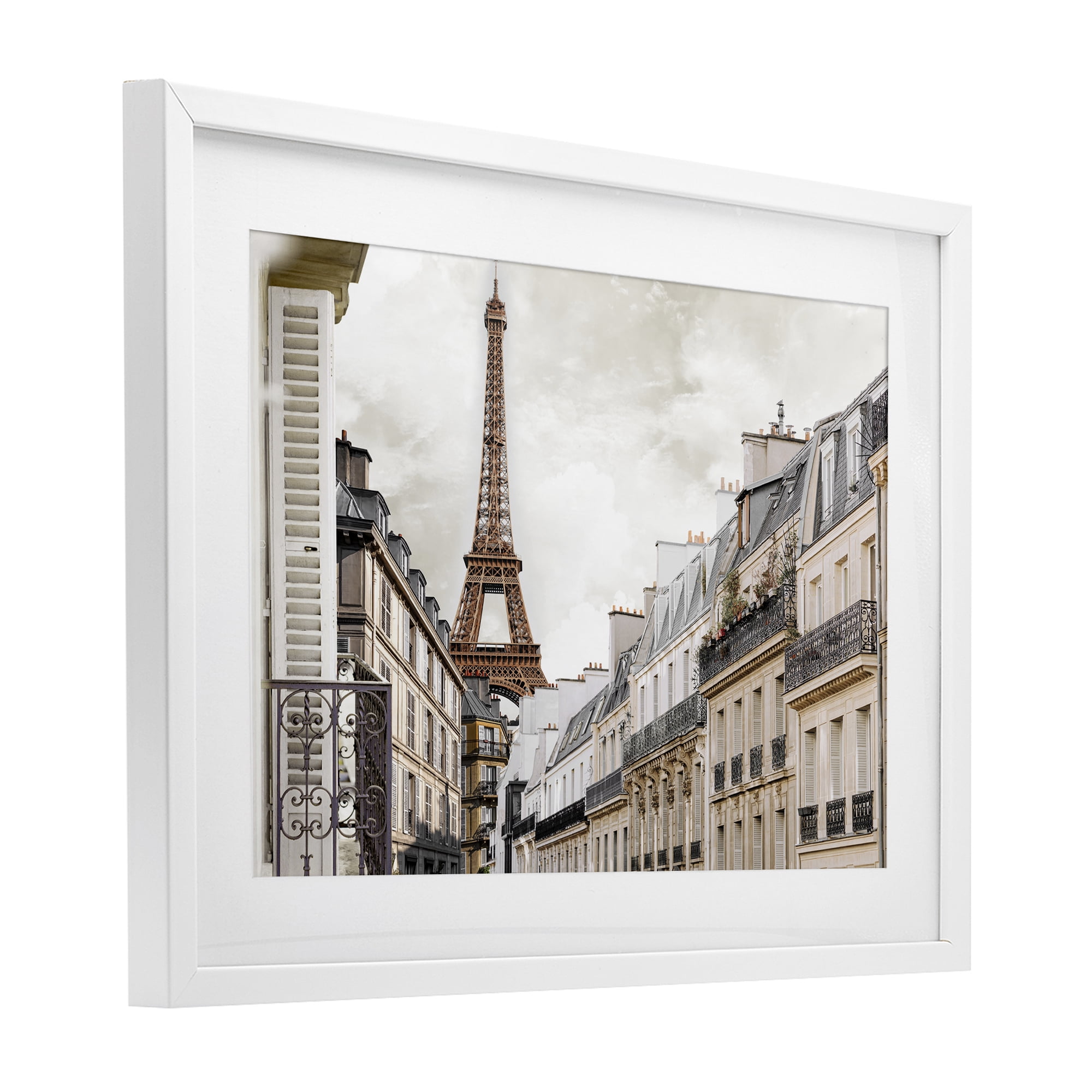 Stupell Industries Eiffel Tower Through Parisian Balconies White Framed Print Under Glass, design by CAD Designs