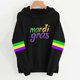 thumbnail image 1 of Uootdi Mardi Gras Womens Drawstring Hoodies for Women Carnival Crewneck Heart Print Hooded Long Sleeve Pullover Festive Color Block Loose Sweatshirts Gift, 1 of 5