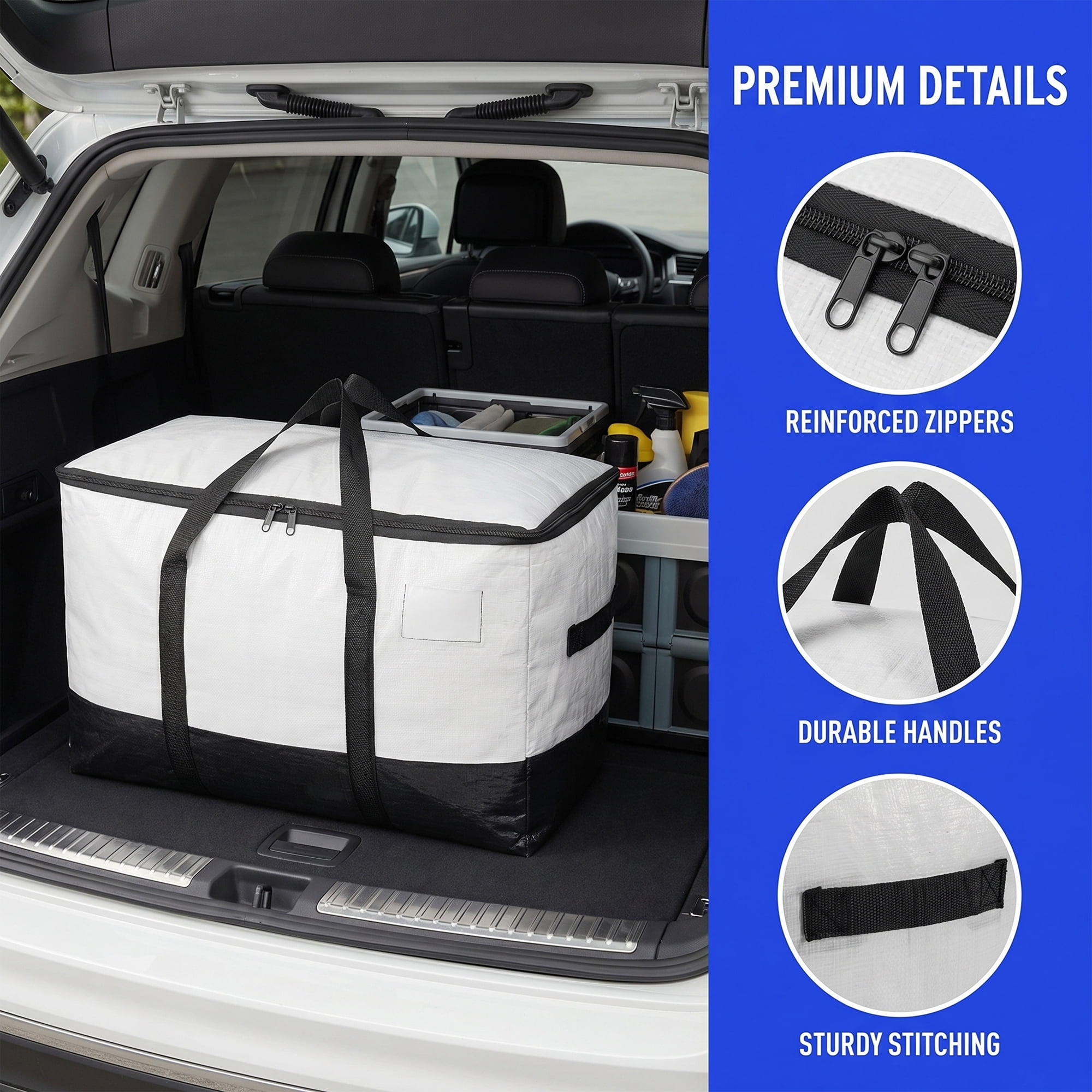 Clothes Storage Foldable Moving Bags for Organizing Clothing White Black 1Pcs