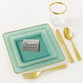 thumbnail image 4 of COMBO SET The Edge Collection 10.75" & 7.75" Square Transparent Green With Gold Rim Plastic Dinnerware:20CT, 4 of 5