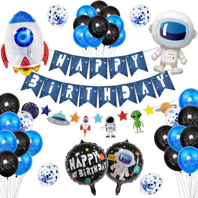 Kit de globos con diseño de astronautas, 37 unidades, confeti de lámina de látex