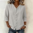 thumbnail image 2 of Kezqiaxn Womens Button Down Shirt 3/4 Sleeve V-Neck Summer Tops Dressy Work Blouses Plus Size Clothes for Women, 2 of 6