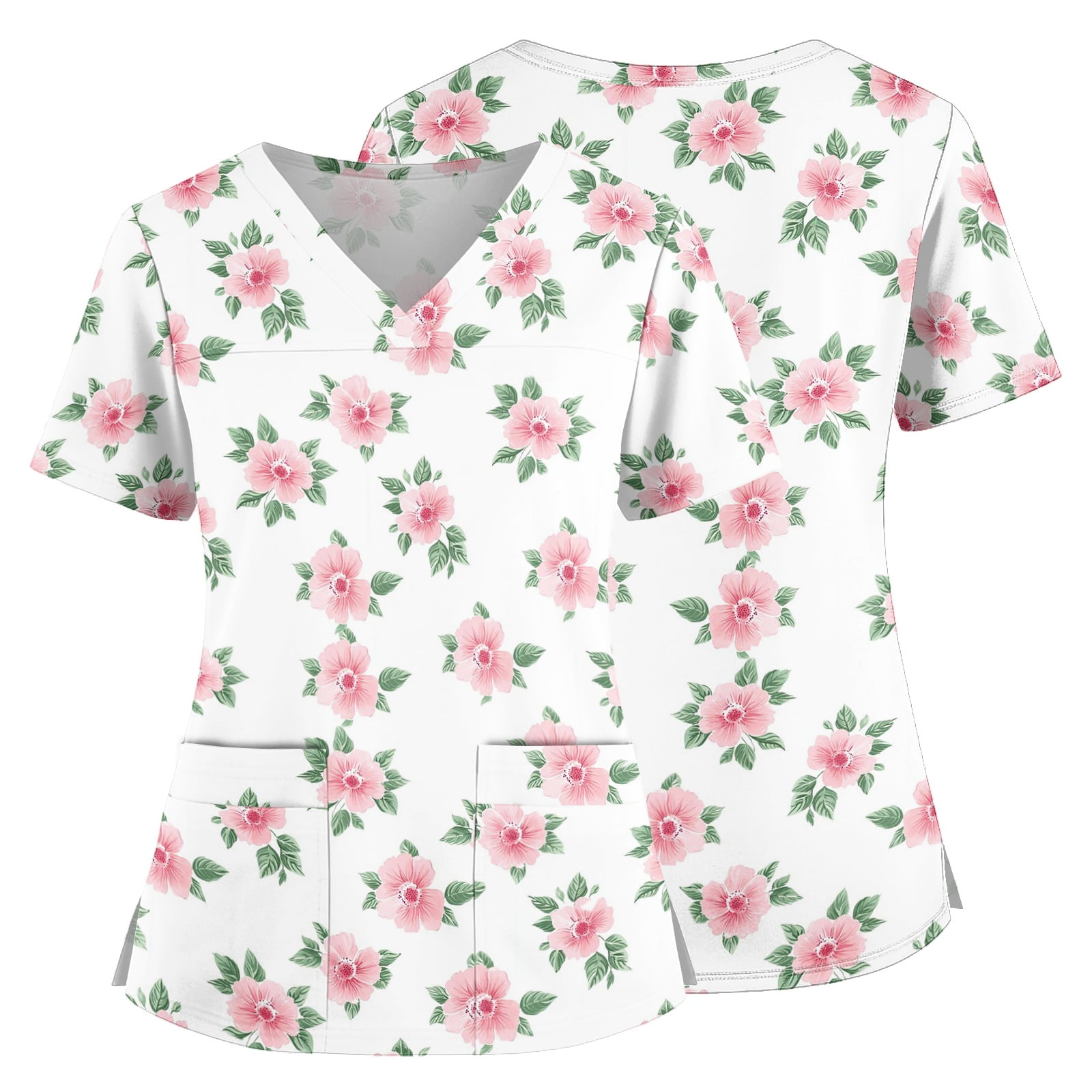 2026 Hawaiian Scrub Tops for Women Short Sleeve Vneck Stretch Holiday Scrub Shirt Floral Graphic Tees Nursing Workwear with Pockets White XXXL