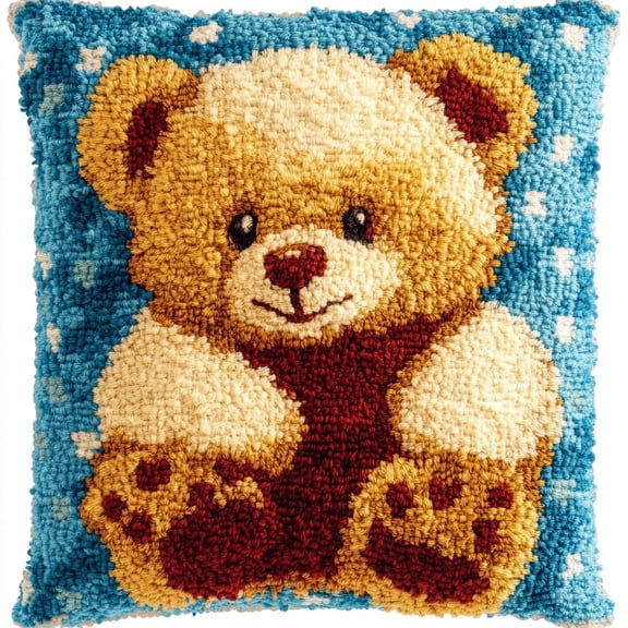 Latch Hook Pillowcase Kits Cartoon Bear Printed Canvas Cushion Latch Hook Pillow Kits 17x17inch