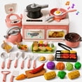 thumbnail image 4 of JoyStone 66PCS Kids Pretend Play Kitchen Set with Lights, Sounds & Mist, Rice Cooker, BBQ Grill, Cookware & Cutting Food, Pink, 4 of 11