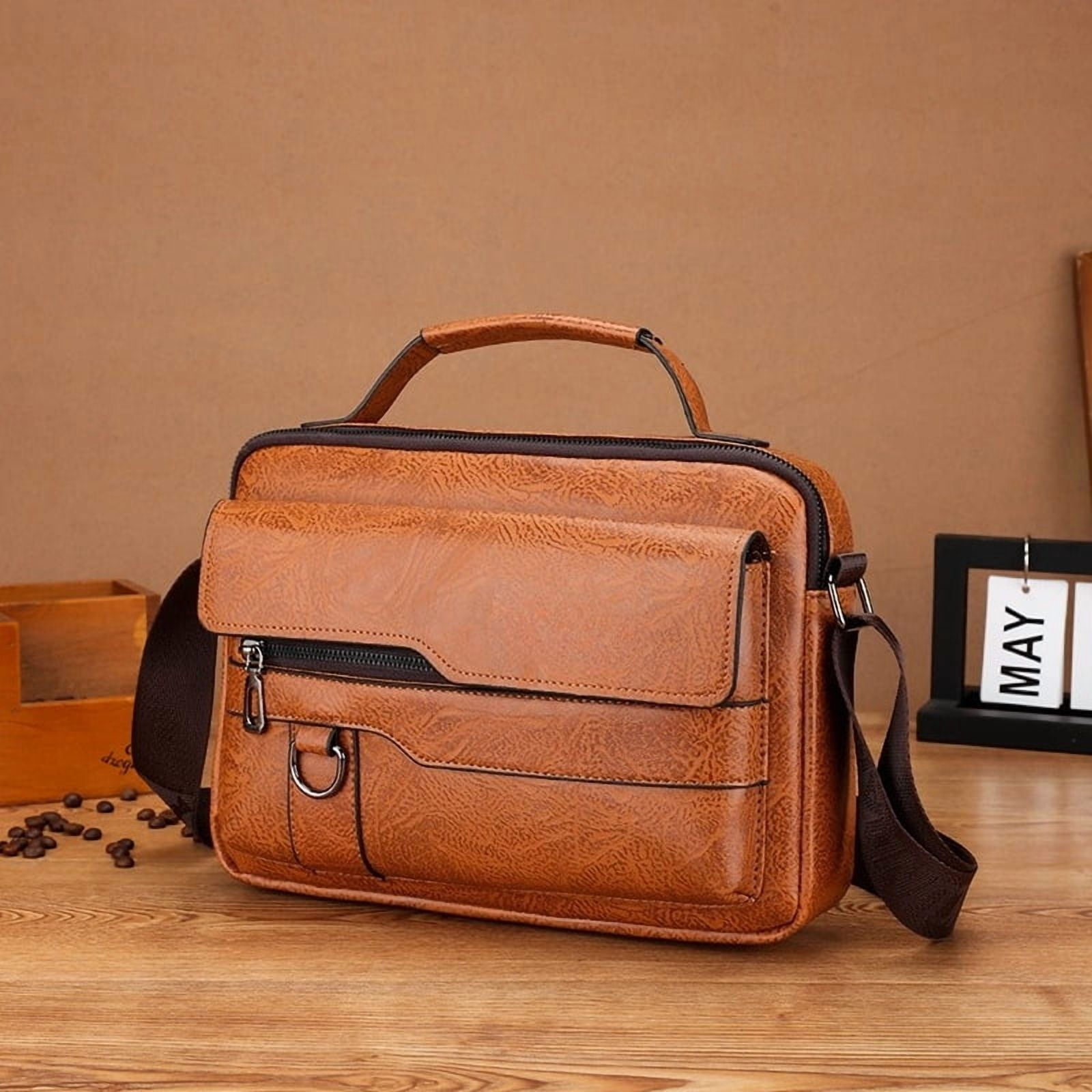 Men'S Leather Handbag Briefcase Large Capacity Cross Messenger Casual Business Tote Square Card Wallets Crossbody Shoulder Bag