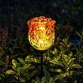 thumbnail image 4 of Solar Hand Blown Glass Rose Garden Stake Light Outdoor Decorative Ground Insert Art Glass Flower Yard Ornament, 4 of 7