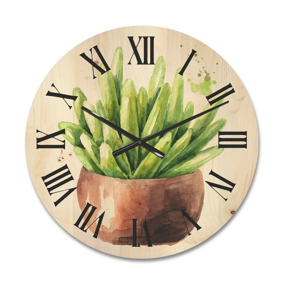 Designart 'Succulent Flower In Terracotta Clypot I' Traditional Wood Wall Clock