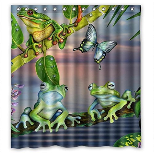 MOHome Butterfly Frog Green Leaves Shower Curtain Waterproof Polyester