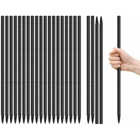 16 Inch Rebar Stakes,5/16 inch Diameter Straight Steel Garden Plant Stakes(24Pack),Heavy Duty Ground Anchors with Chisel Points for Landscape, Fence, Concrete Timber,Garden Plants,Black