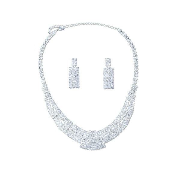 Wedding Jewelry Set Silver Crystal Necklace Dangle Earrings For Wedding