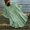 thumbnail image 4 of Women's Spring Summer Blouse - Short Sleeve Button Back Ruffled Trim, Solid Color, Casual Top for Jeans & Skirts, 4 of 6