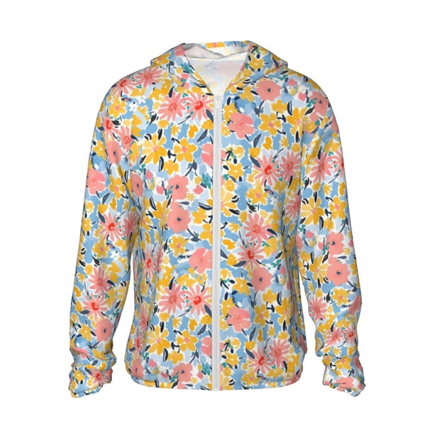 Balery Watercolor Wildflowers Sudadera ligera de manga larga con capucha y protección solar UPF 50+ para hombre y mujer, ideal para pesca y running-XX-Large