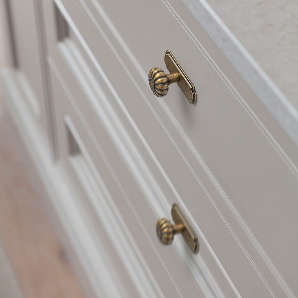 Goo-Ki Set of 6 - Elegant Vintage Bloom Antique Brass Cabinet Knobs with Backplate, Drawer Pulls for Kitchen, Dresser Cabinet Hardware for Bedroom, 1-1/4 Inches Diameter Handles