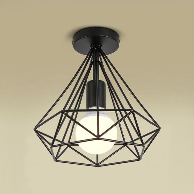 FlkwoH Lámpara de techo industrial retro 25 cm Lámpara colgante con forma de diamante negro para comedor, bar, dormitorio