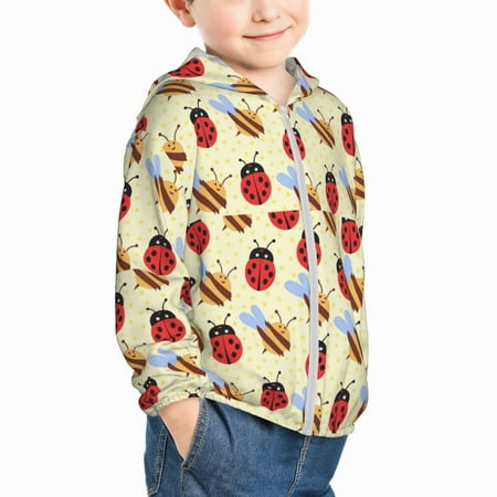 

Uemuo Ladybug And Bee Pattern Rash Guard for Boys Girls Long Sleeve Swim Shirts UPF 50+ UV Sun Protection Hooded Fishing Shirt with Pocket for Kid-2 Years