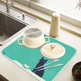 thumbnail image 2 of Yayeee Drying Mat for Kitchen Counter Dishes Microfiber Coffee Decorative Pad, Green Cat, 2 of 9