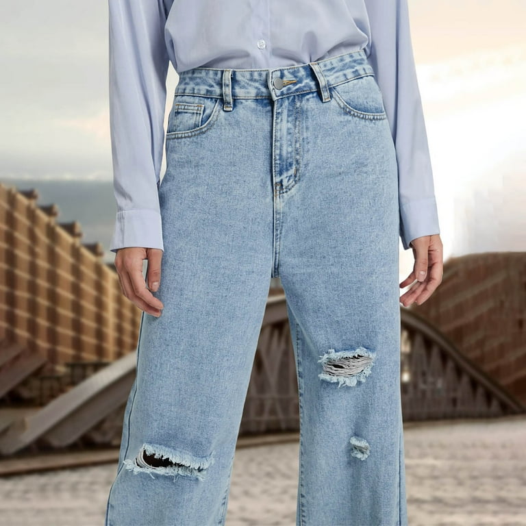 Ripped Jeans Straight Leg Women High Waist Trendy Denim Ripped Jeans Straight Leg Women High Waist Trendy Denim