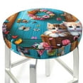 thumbnail image 3 of Balery Whimsical Cats and Flowers Scene Fundas de asiento para taburete de bar redondo de tela de terciopelo ajustables que protegen de arañazos y manchas para sillas de 14 a 17 pulgadas.-14 inch, 3 of 7
