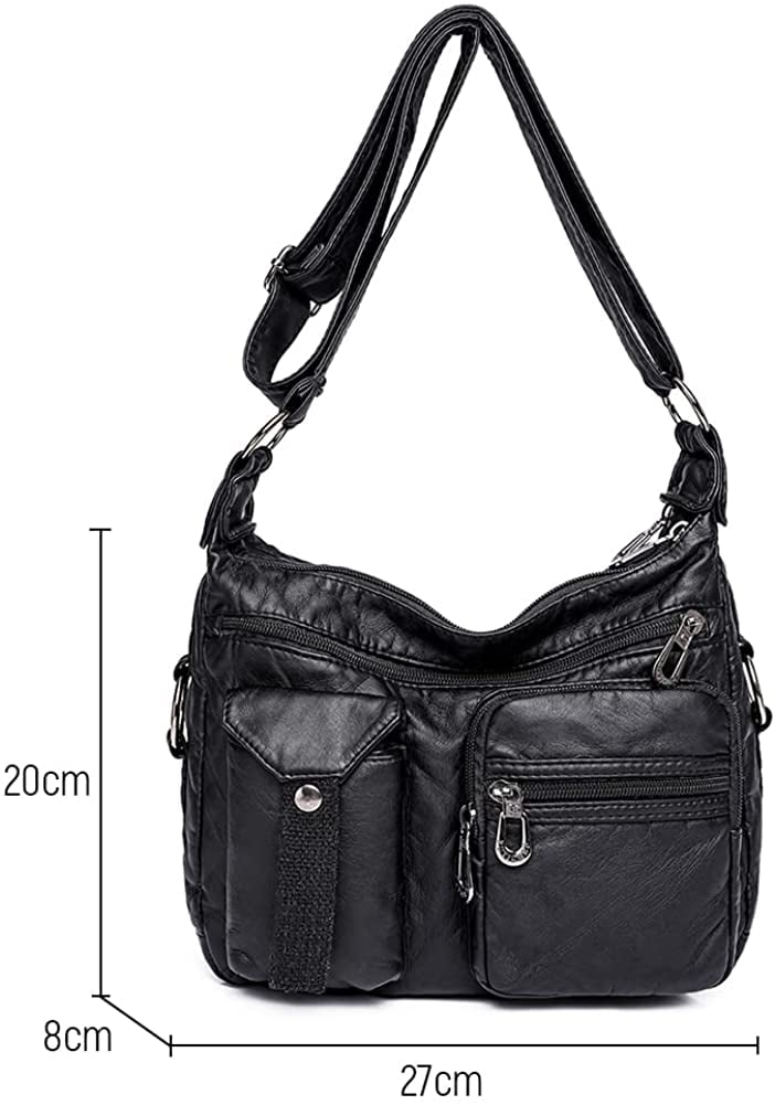 Soft Leather Crossbody Purse for Women Pocketbooks Waterproof Shoulder Bag Ladies Multi Pocket Crossbody Bag
