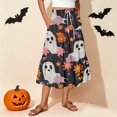 thumbnail image 2 of Womens Casual Elastic Waist Drawstring Midi Skirt Halloween Print Vacation Style A Line Flared Skirt With Pockets, 2 of 6