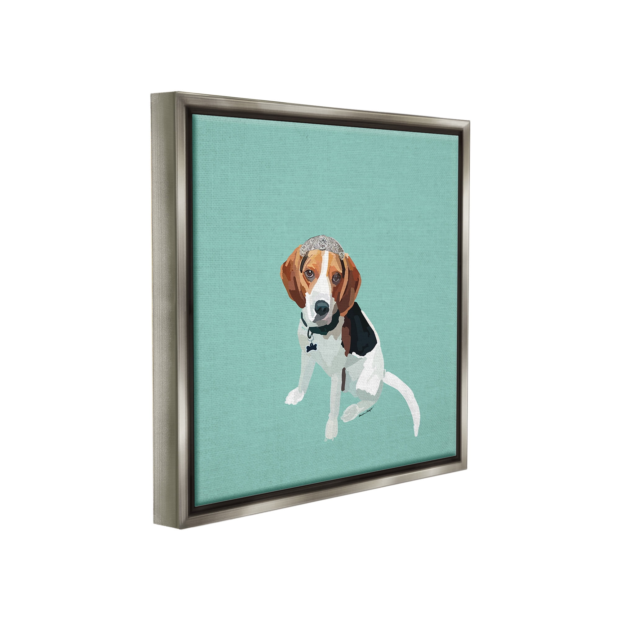 Stupell Industries Beagle with Tiara Animals & Insects Painting Gray Floater Framed Canvas Art Print Wall Art, 25 x 25