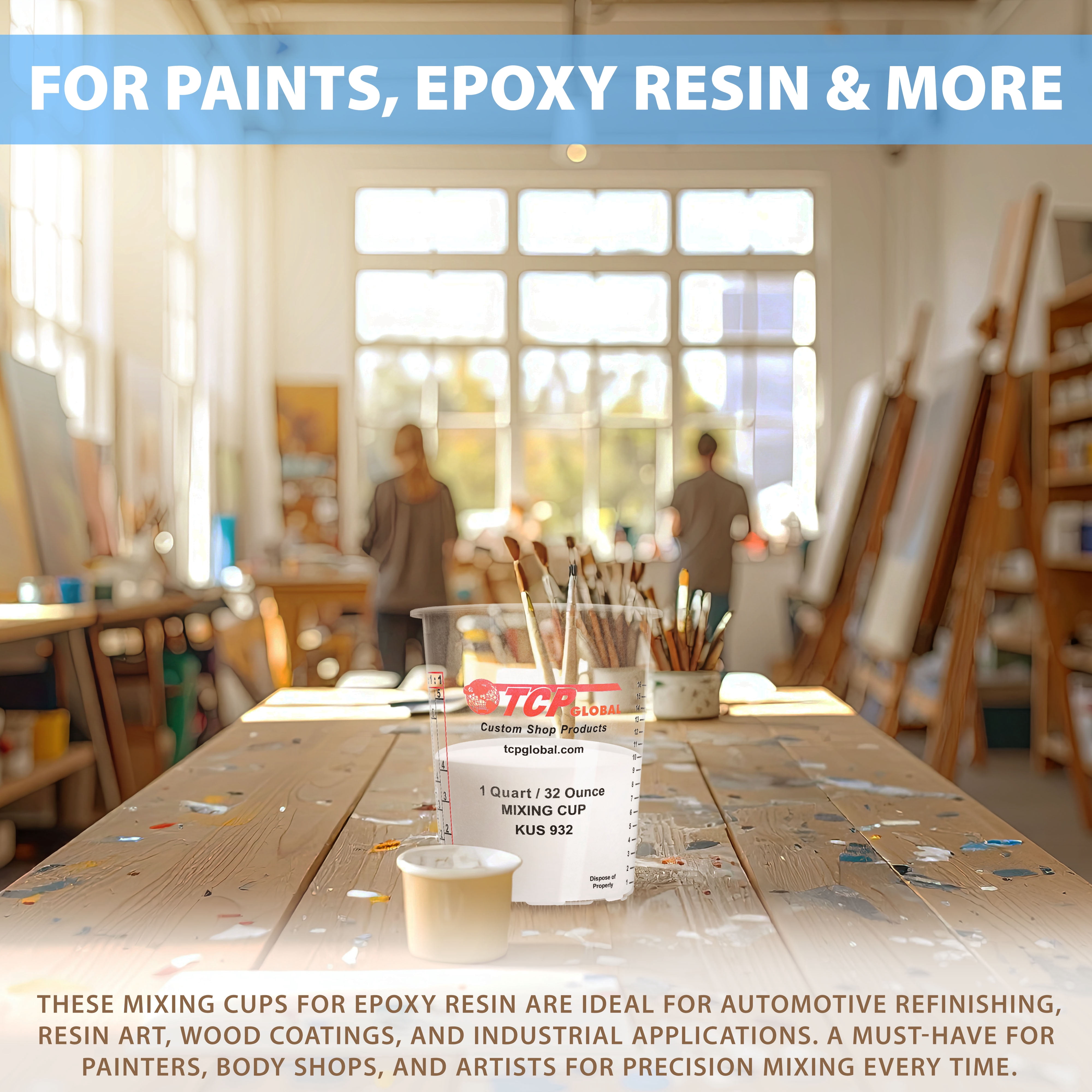 Custom Shop Paint Mixing Cups Plastic Measuring Cup Epoxy Resin, Disposable or Reusable, 32-Ounce (Quart) - Pack of 36 - Graduated, Mixing Ratios, Automotive Painting Acrylic Art Crafts