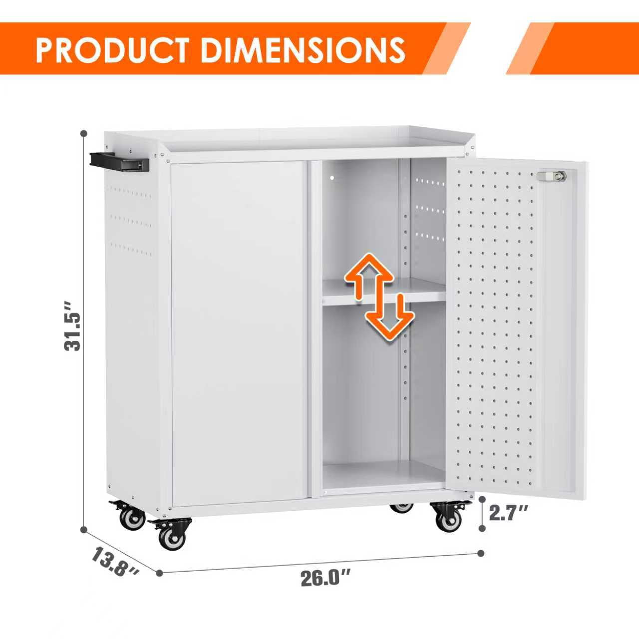GangMei Metal Rolling Tool Chest, Garage Cabinet with Wheels, Mobile Storage Cabinet for Tools and Supplies,Tool Cart for Home, Garage, Assembly Required (Two Door Mobile Garage Cabinet, White)