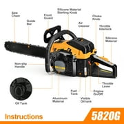 Gas Chainsaw 20 inch 6220G 62CC 2-Stroke Cordless Chainsaw for Farm/Garden/Ranch