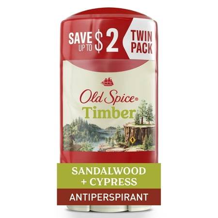 Old Spice Men's Deodorant, Antiperspirant Deodorant Stick, Timber with Sandalwood, 2.6 oz (2 Pack)