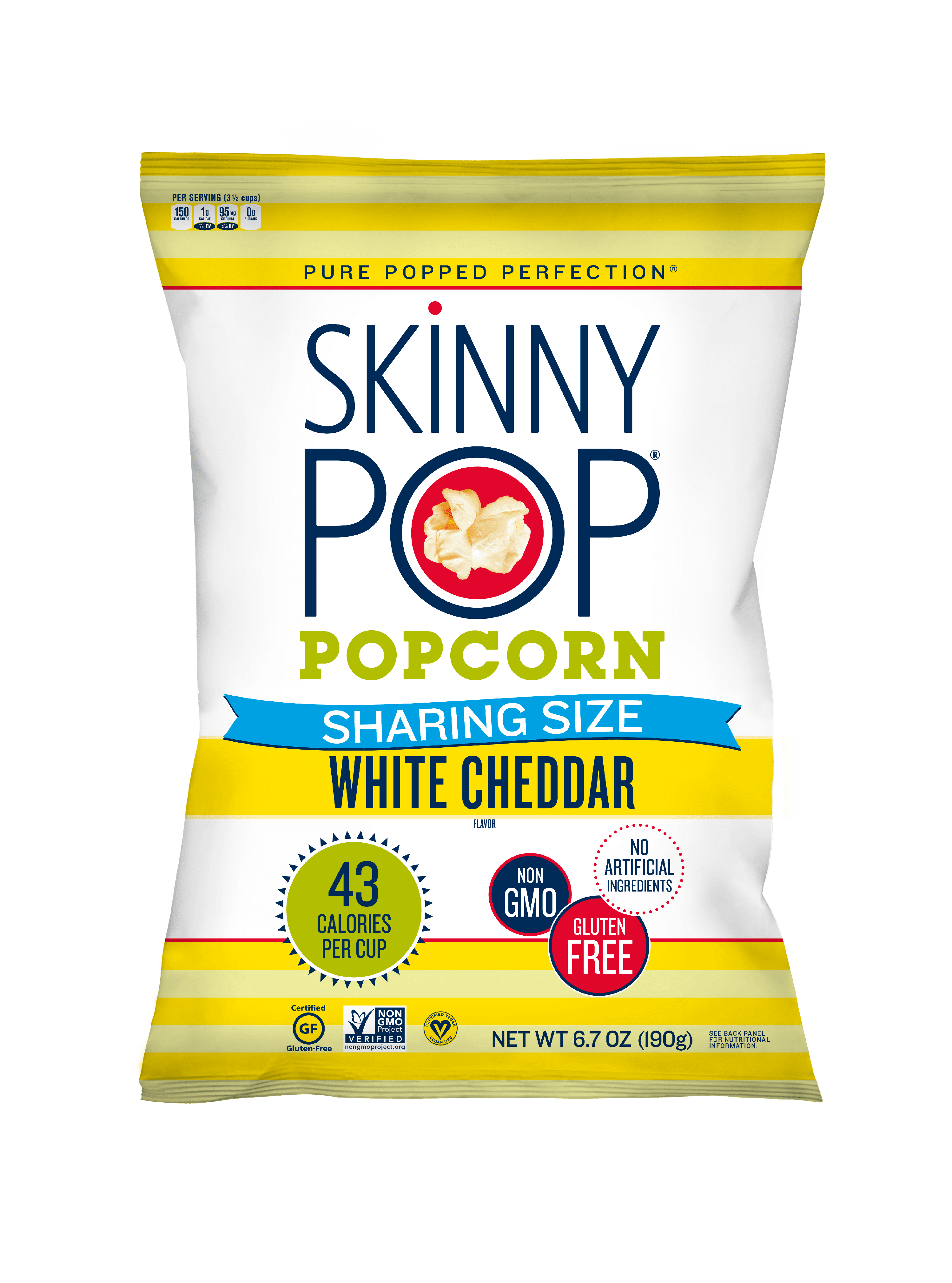 SkinnyPop Popcorn, White Cheddar, 6.7oz Sharing Size, GlutenFree Popcorn, NonGMO, No
