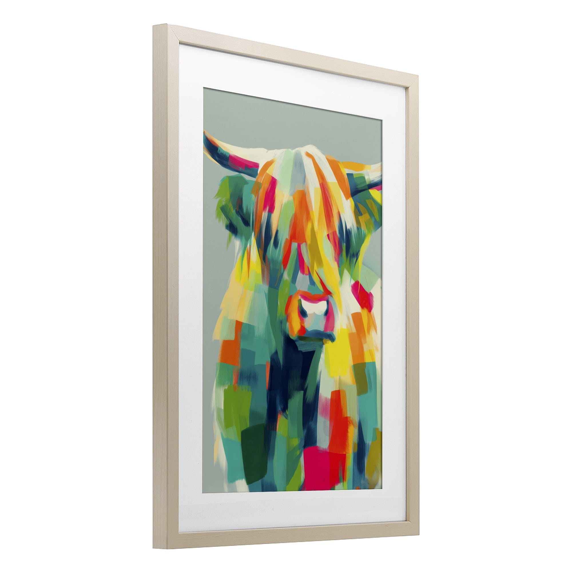 Stupell Industries Highland Cow Abstract Patchwork Birch Framed Print Under Glass, design by Chromatic Storm Studio