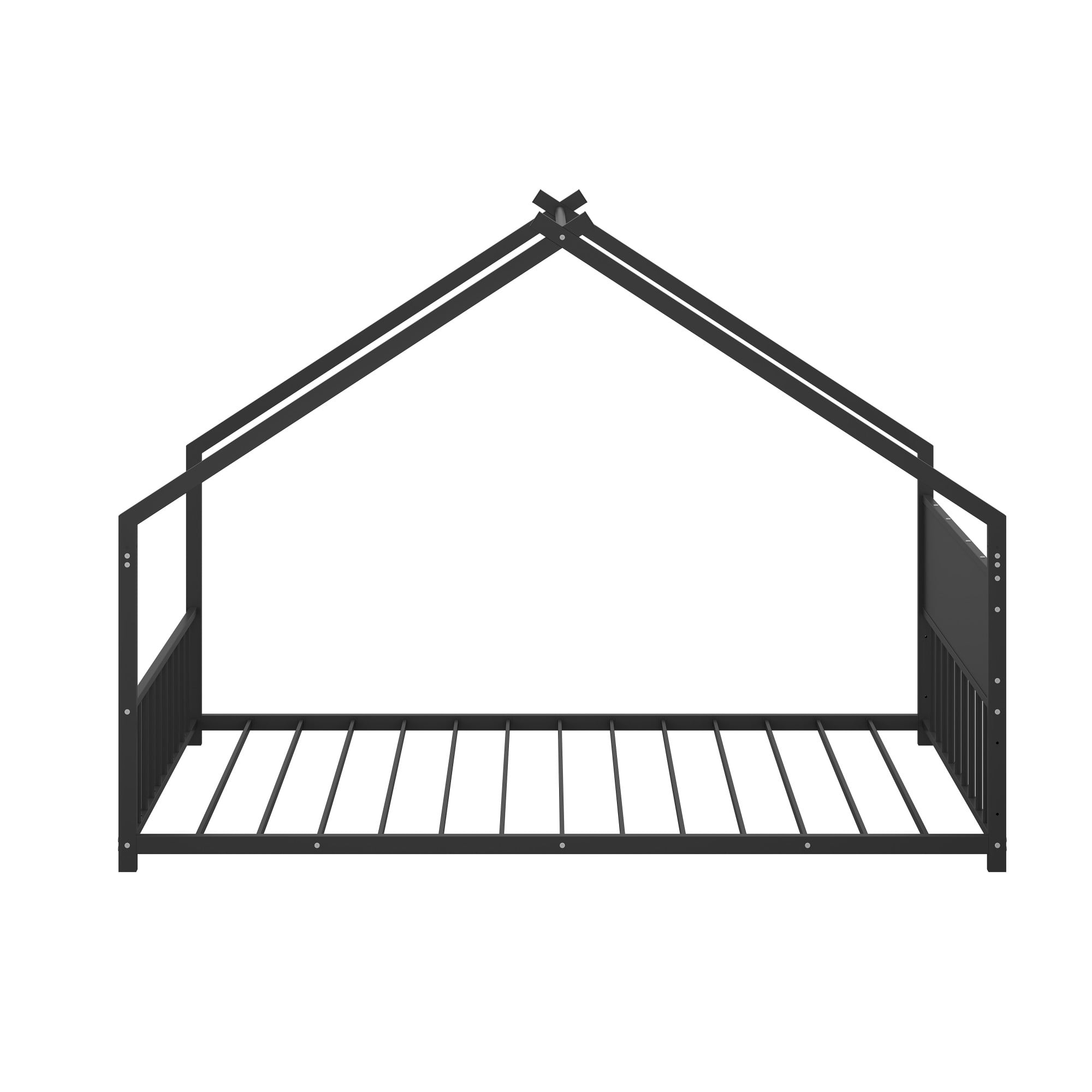 Aukfa Twin Size Metal House Bed with LED Lights, Montessori Floor Bed for Kids & Toddlers, Sturdy Frame, Easy Assembly, Black