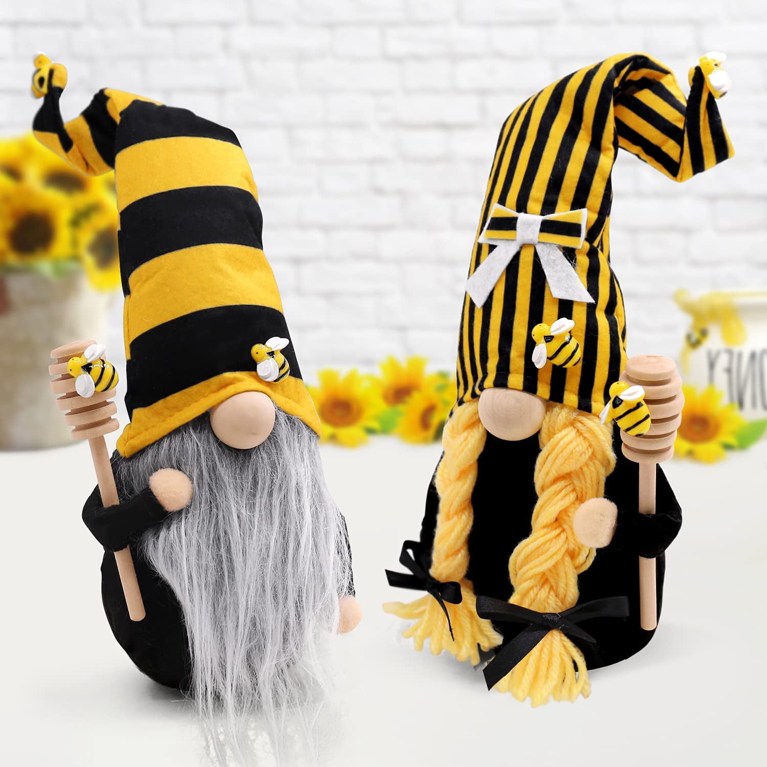 4 Pack Glowing Bumble Bee Gnome Decor – Honey Bee Decor with Hanging Gnomes  and Elegant – Fun Whimsical Spring Gnome – Ultra-Soft Plush Gnomes for