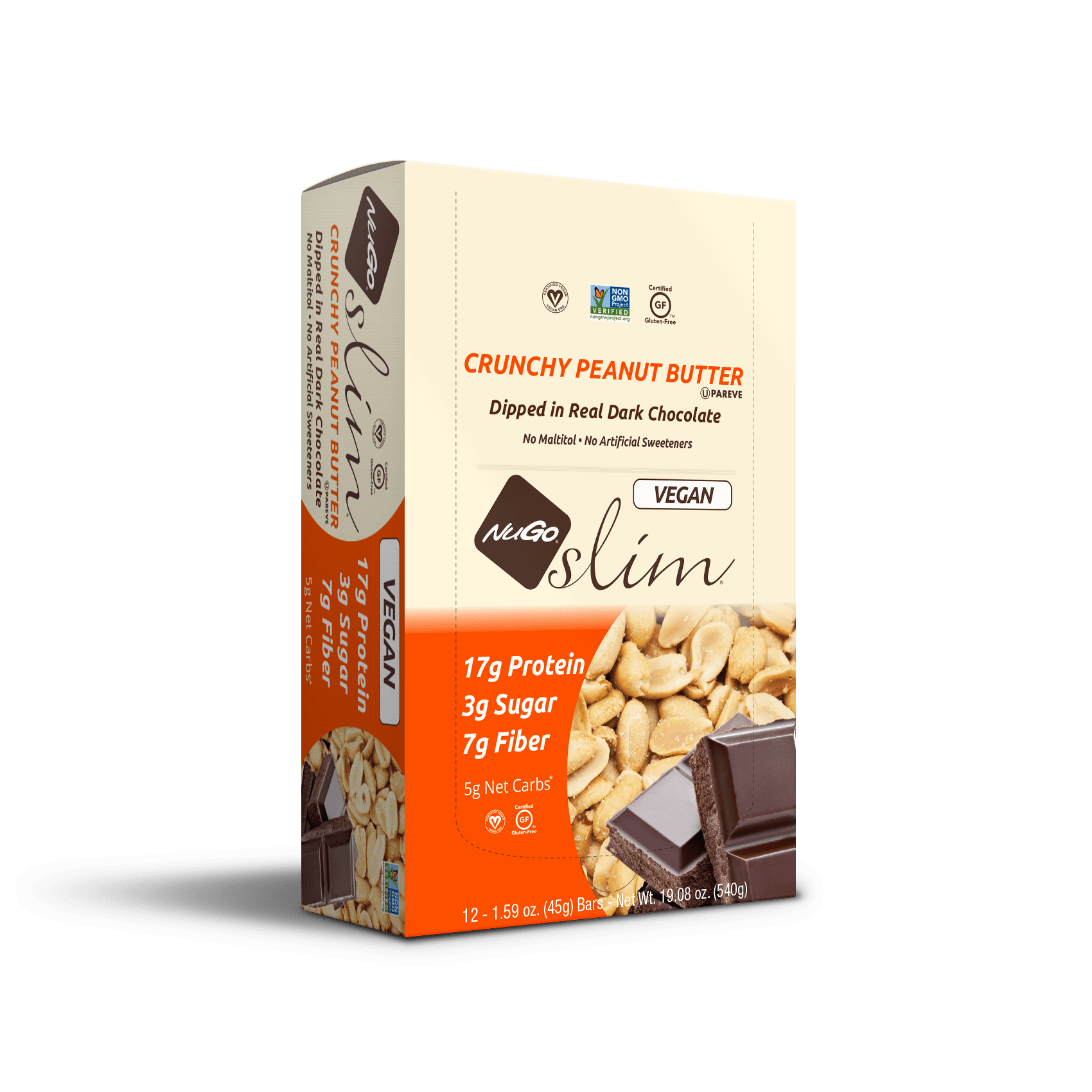 NuGo Nutrition Slim Bars, Gluten Free, Crunchy Peanut Butter, 12 Ct