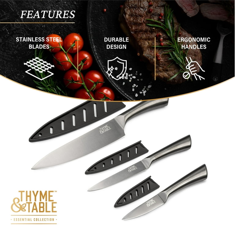 Thyme & Table Non-Stick Coated High Carbon Stainless Steel Carbon Chef's  Knives, 3 Piece Set 