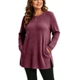 thumbnail image 6 of Plus Size Women's Tunic Tops Ribbed Knit Crewneck Long Sleeve Side Split Fall Soft Brushed Stretchy Relaxed Sweater XL-5XL, 6 of 7