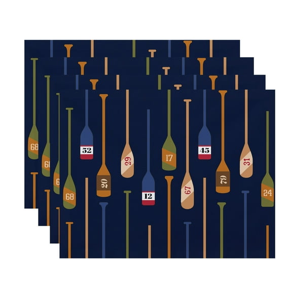 Simply Daisy, 18 x 14 Inch, Oar Numbers, Geometric Print Placemat (Set of 4), Navy Blue