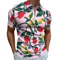 thumbnail image 1 of Polo à la Fraise Rouge pour Hommes Manches Courtes Col Zippé T-Shirt de Golf Évacuant l'Humidité Extensible 2TP, 1 of 7
