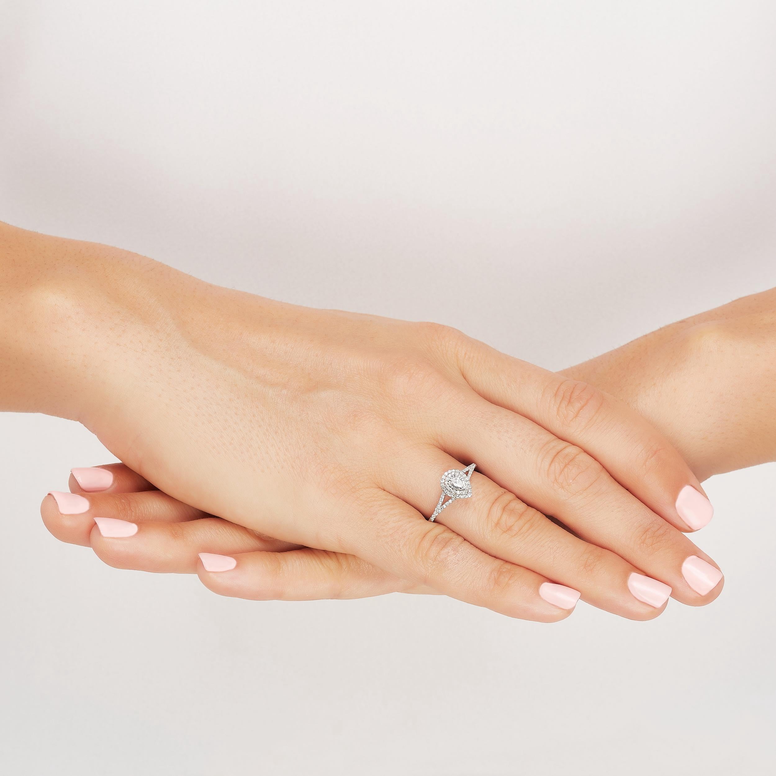 Forever Bride .33 CTTW Diamond Pear Engagement Ring in 10K White Gold, Size 7